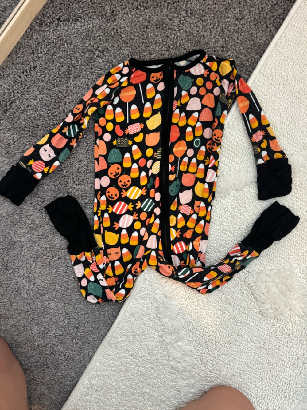 Little Sleepies Black Halloween Candy & Pumpkin Print Footie